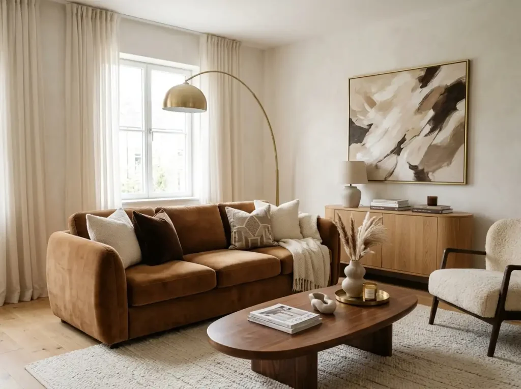 21 Caramel velvet sofa