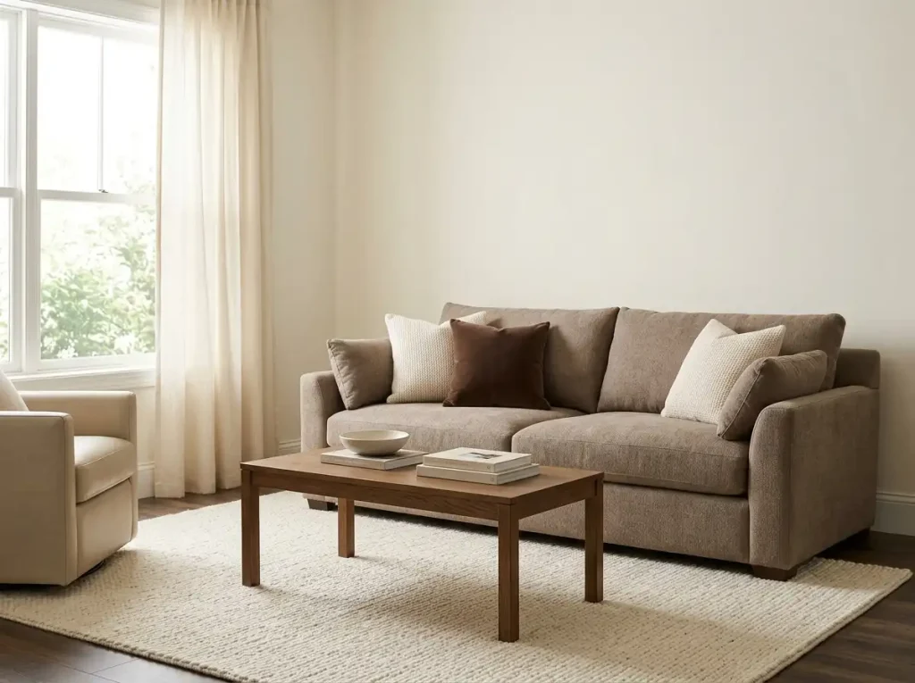 23 Warm taupe fabric sofa