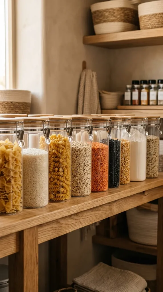 13. Use Stackable Clear Canisters for Dry Goods