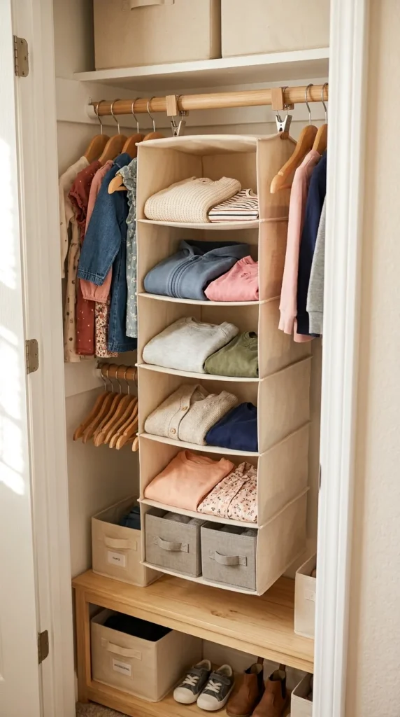 23. Use a Tiered Hanging Organizer for Folded Tops