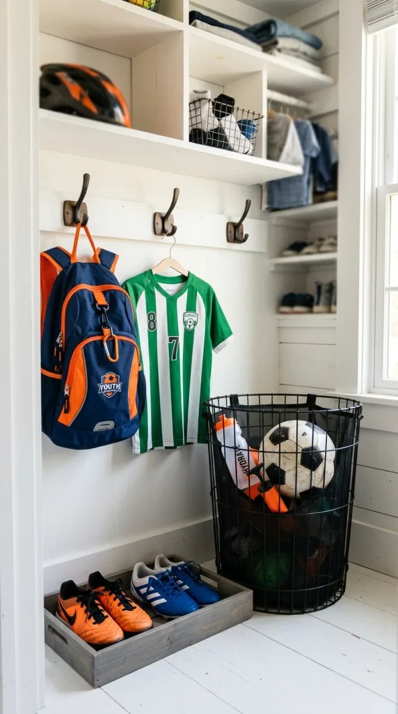 24. Create a Sports Gear Zone With Hooks