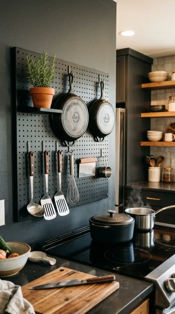 5. Hang a Pegboard on an Empty Kitchen Wall