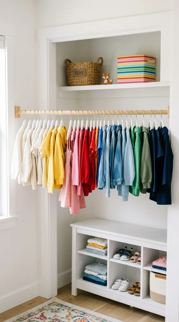 6. Sort Clothes by Color on the Hanging Rod