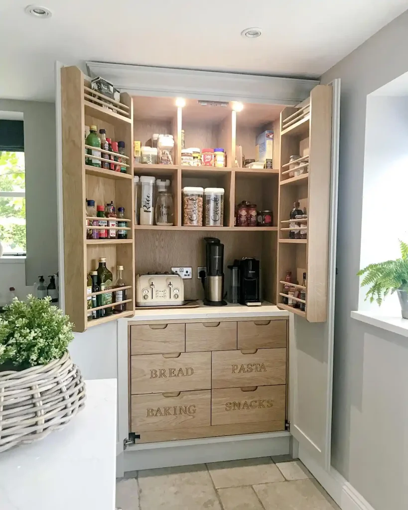 6. Use a Corner Pantry With Curved Shelving