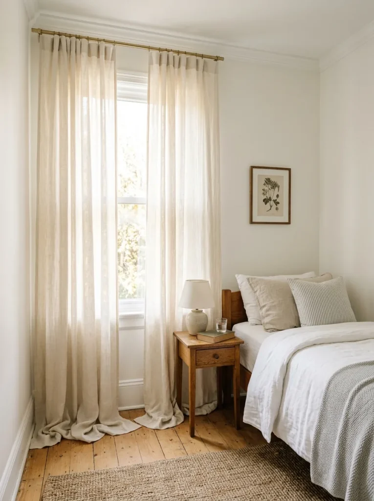 Step 6 Use curtains that hang from ceiling to floor to fake height