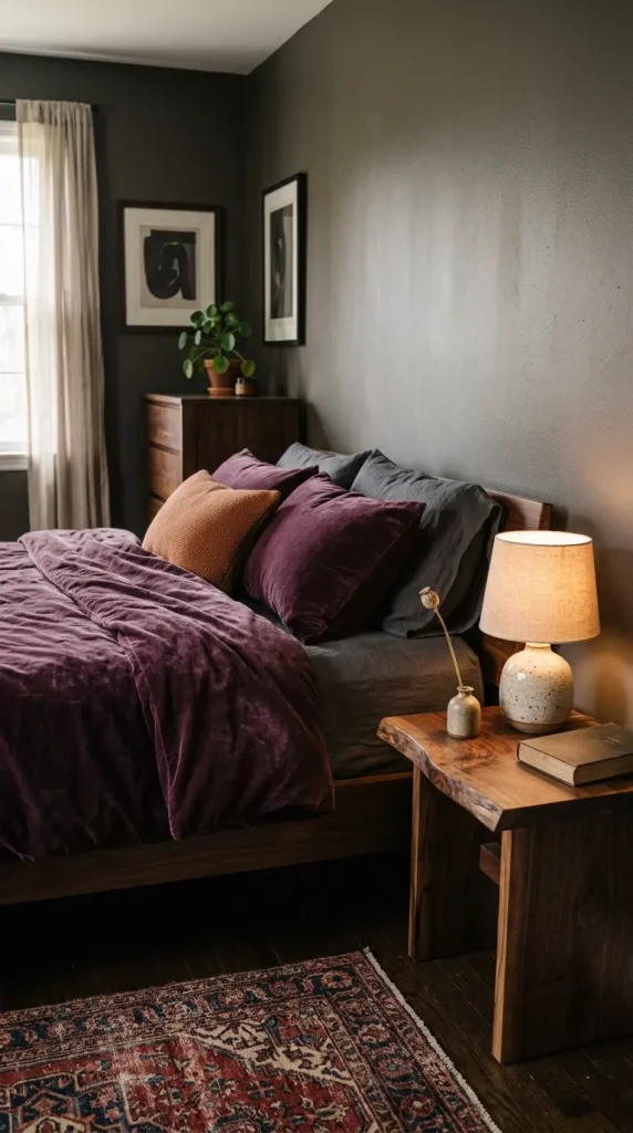 10. Mix Velvet Bedding With Raw Wood Furniture