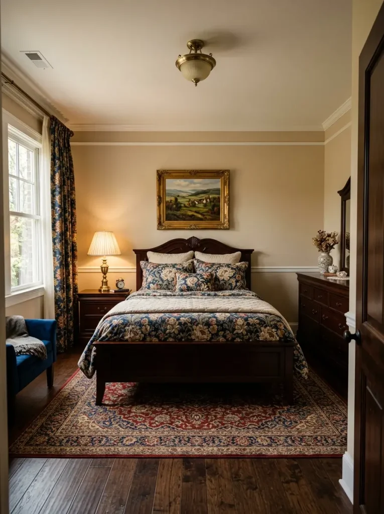 15. Traditional Guest Bedroom with Dark Wood Furniture
