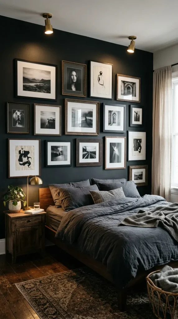 18. Use a Dark Gallery Wall With Mismatched Frames