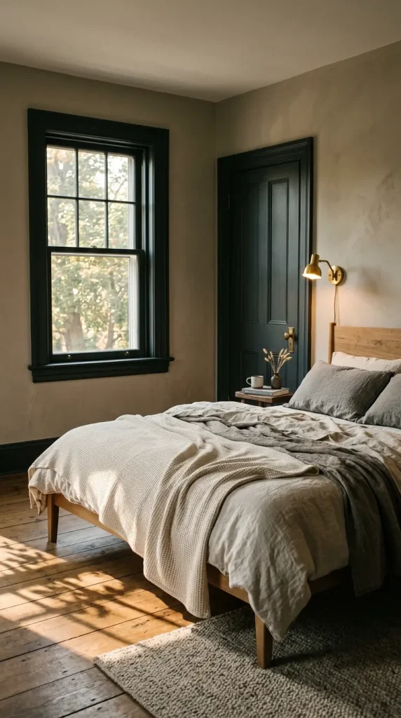 24. Paint Just the Bedroom Door and Trim a Deep Contrasting Dark Color