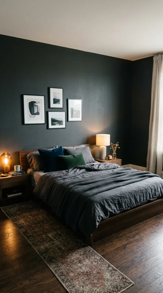 27. Keep One Corner of the Moody Bedroom Intentionally Empty