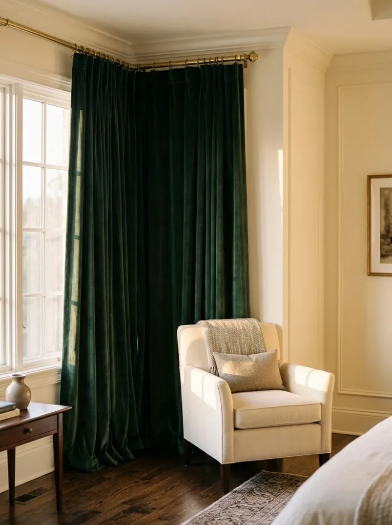 4 Green velvet curtains