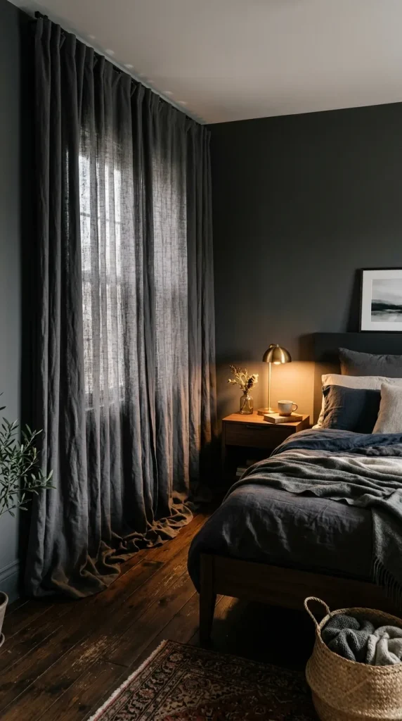 6. Hang Dark Linen Curtains Floor to Ceiling