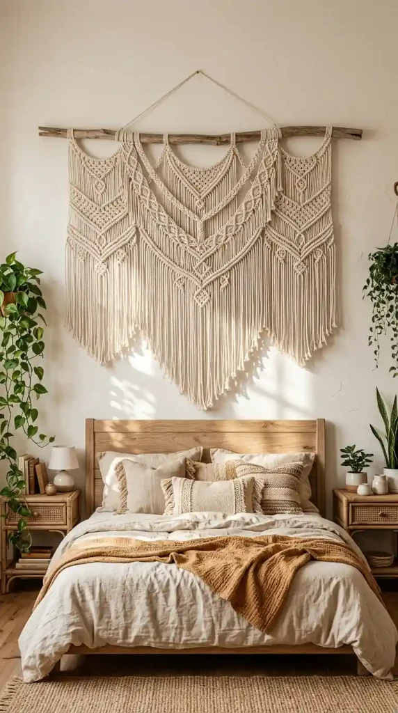 7 Macrame wall hanging above bed