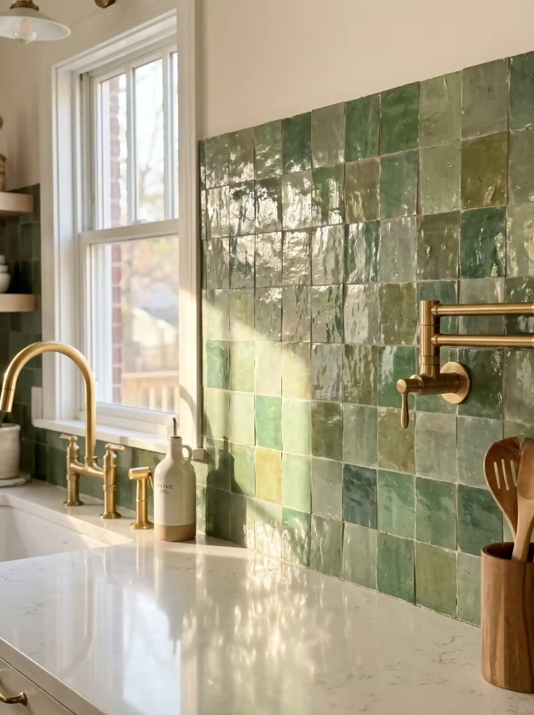 8. Add Green Zellige or Handmade Tiles