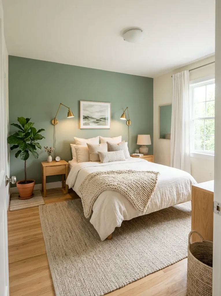 8. Sage Green Accent Wall Guest Bedroom