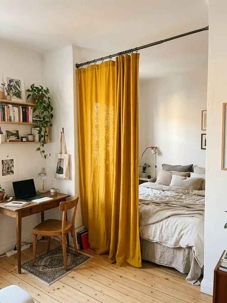 9 Yellow curtain dividing studio